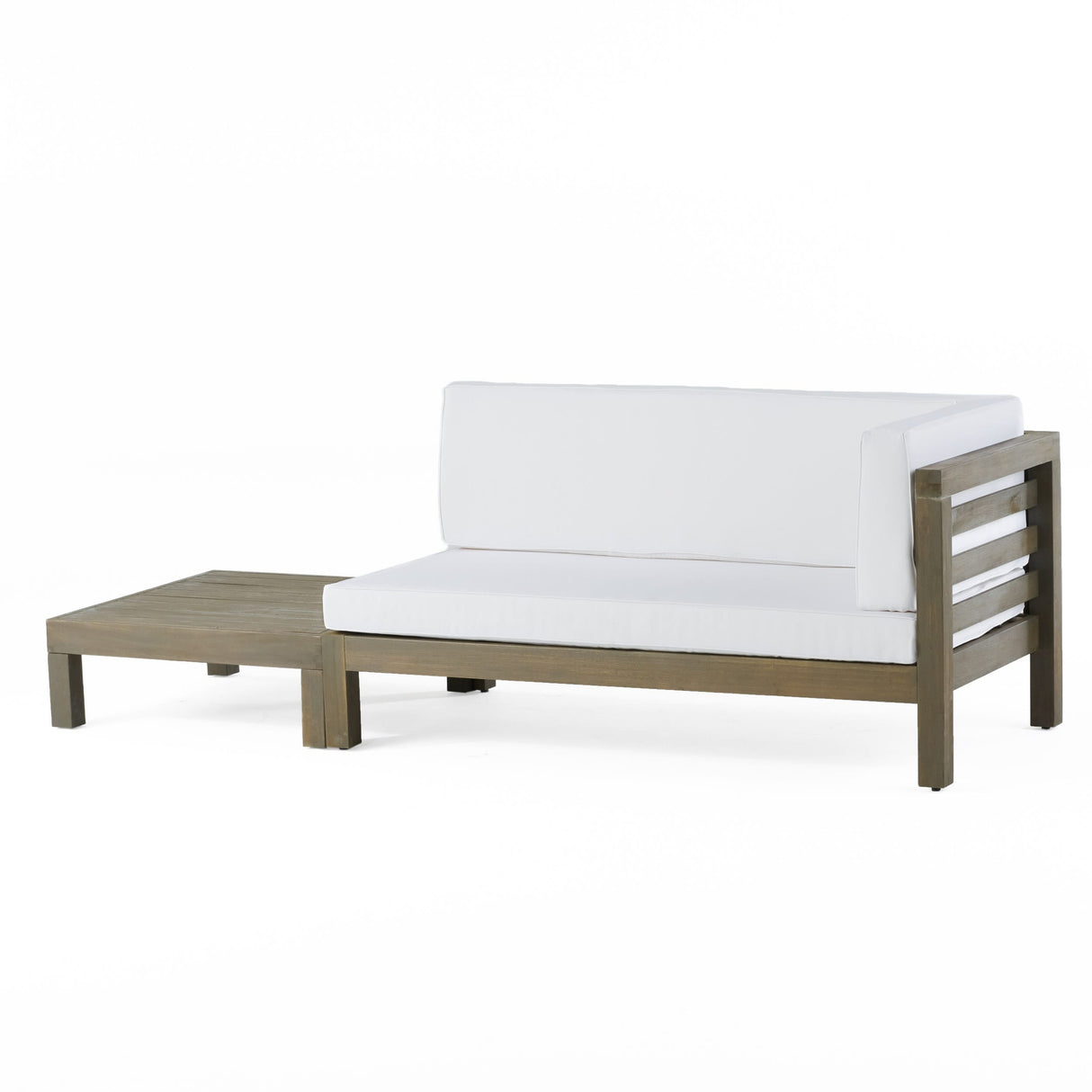 Oana Outdoor Acacia Wood Right Arm Loveseat and Coffee Table Set with Cushion by Christopher Knight Home