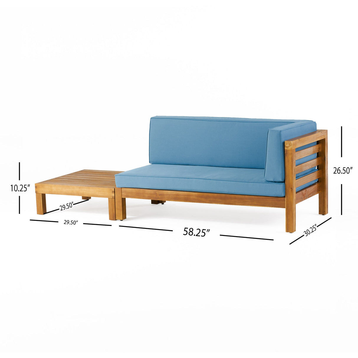 Oana Outdoor Acacia Wood Right Arm Loveseat and Coffee Table Set with Cushion by Christopher Knight Home