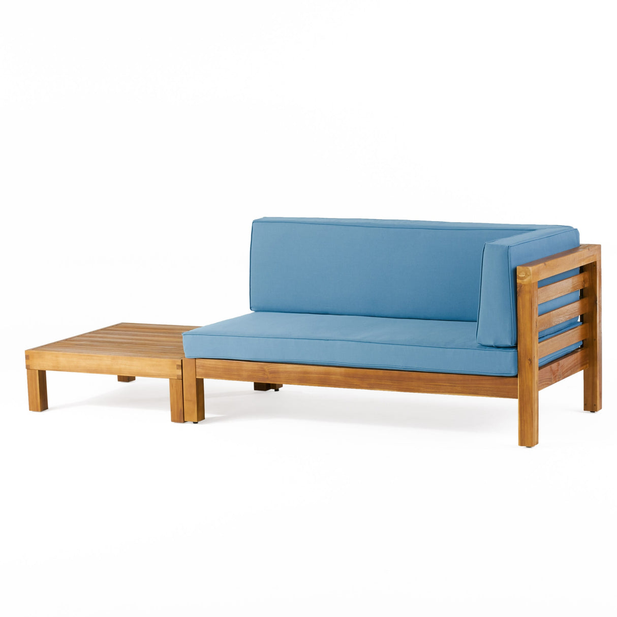Oana Outdoor Acacia Wood Right Arm Loveseat and Coffee Table Set with Cushion by Christopher Knight Home