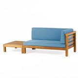 Oana Outdoor Acacia Wood Right Arm Loveseat and Coffee Table Set with Cushion by Christopher Knight Home