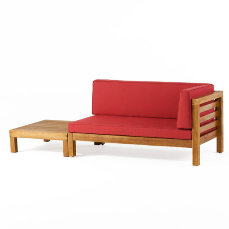Oana Outdoor Acacia Wood Right Arm Loveseat and Coffee Table Set with Cushion by Christopher Knight Home