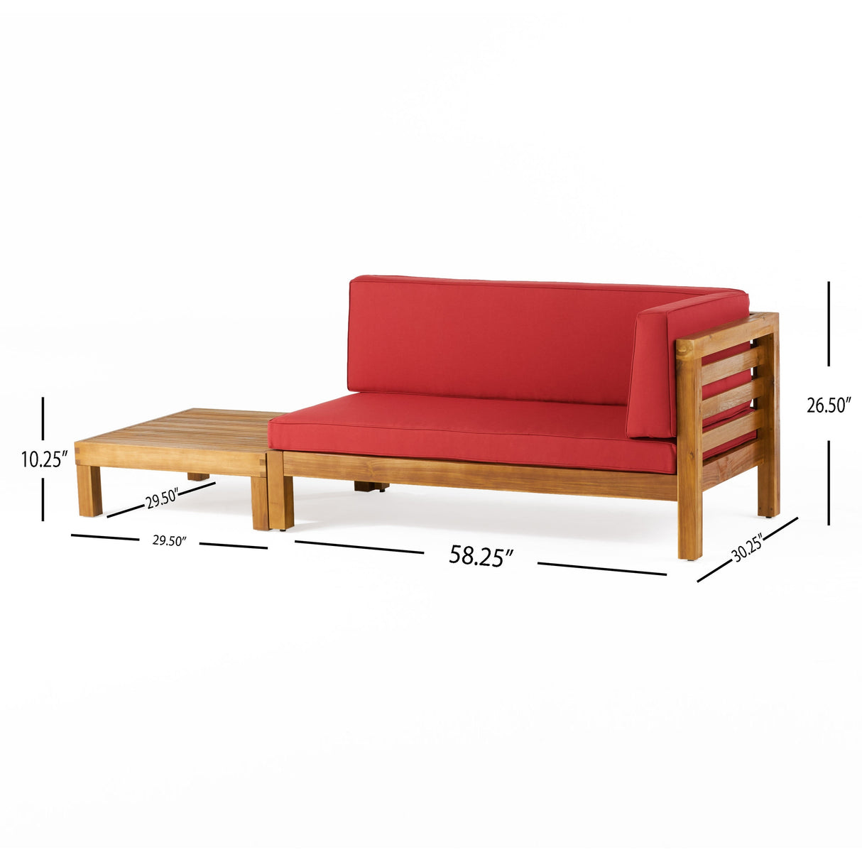 Oana Outdoor Acacia Wood Right Arm Loveseat and Coffee Table Set with Cushion by Christopher Knight Home