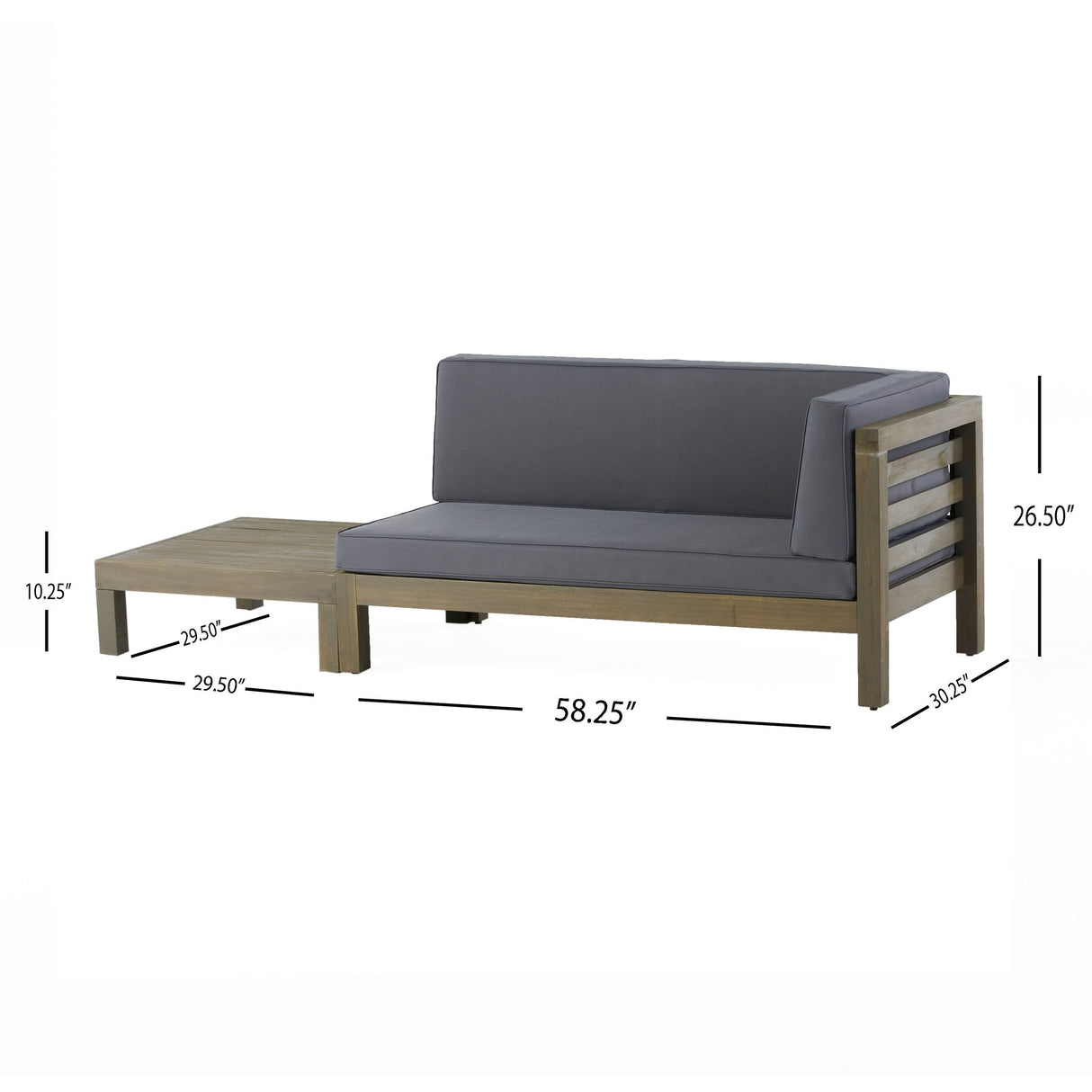 Oana Outdoor Acacia Wood Right Arm Loveseat and Coffee Table Set with Cushion by Christopher Knight Home