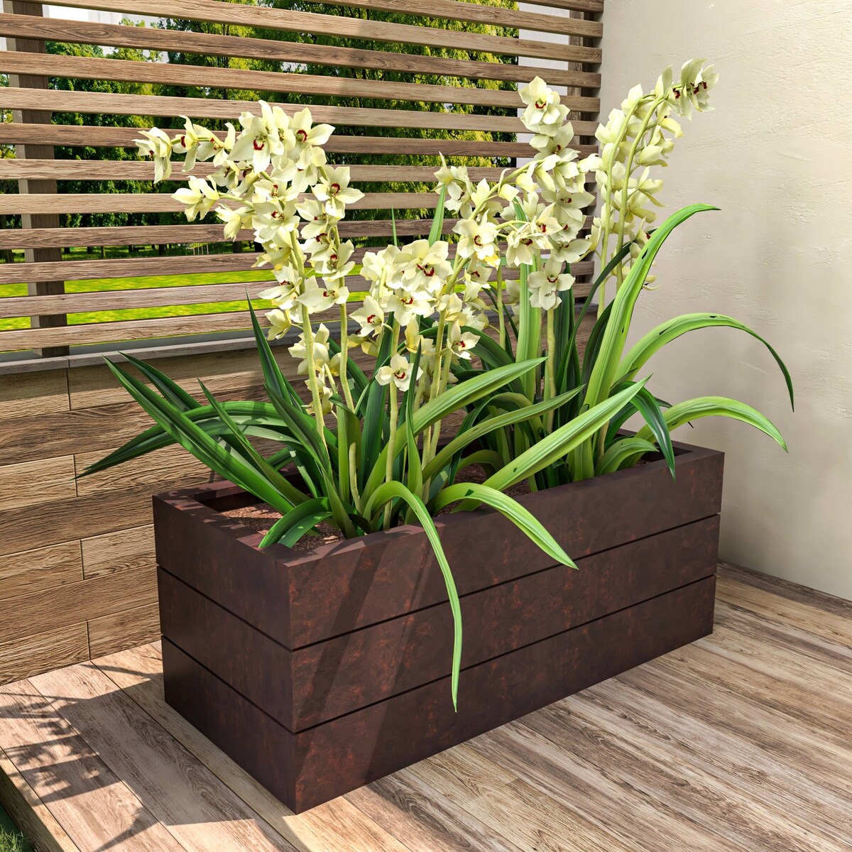 Oasis Modern Fiberstone Weather Resistant Planter Box With Drainage Holes