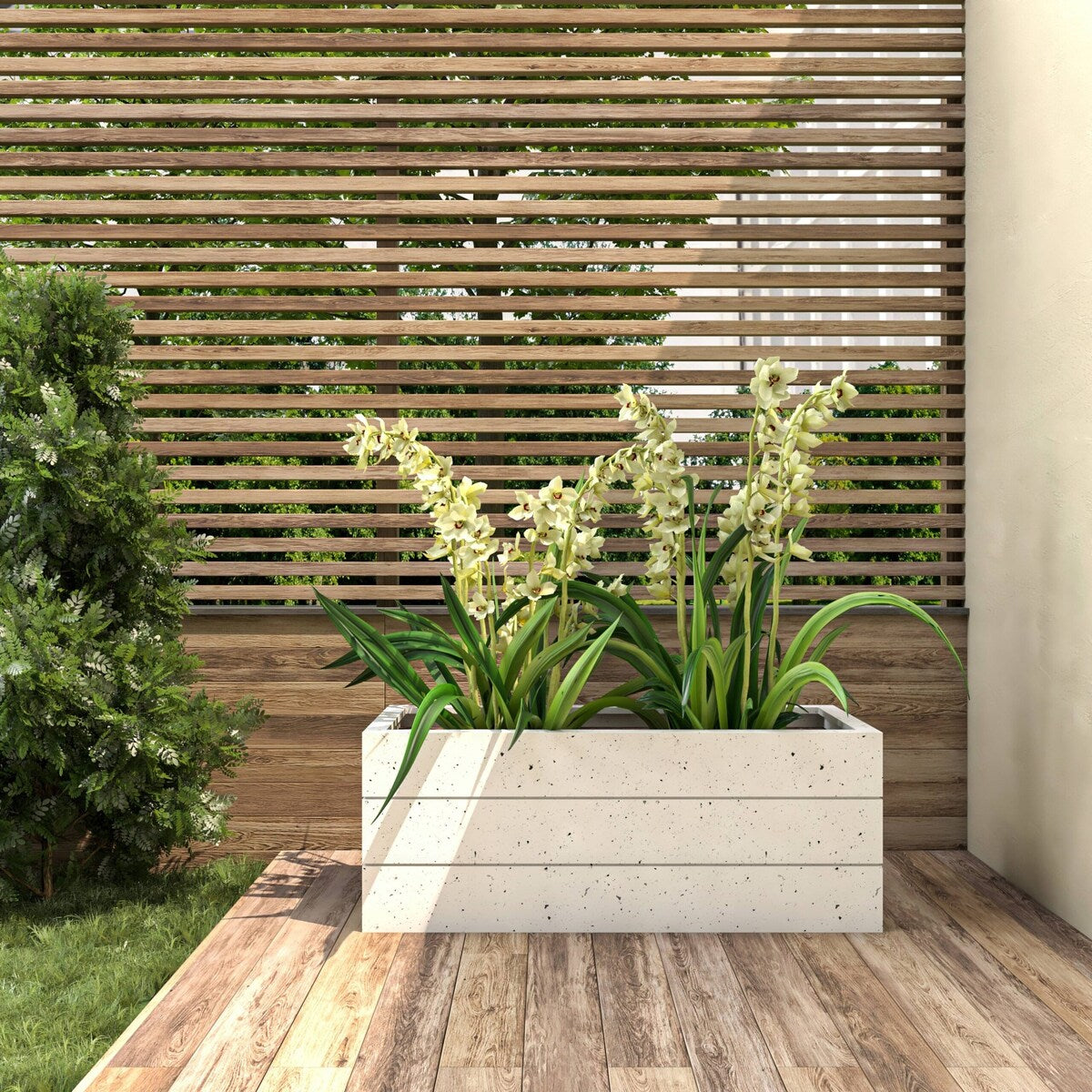 Oasis Modern Fiberstone Weather Resistant Planter Box With Drainage Holes
