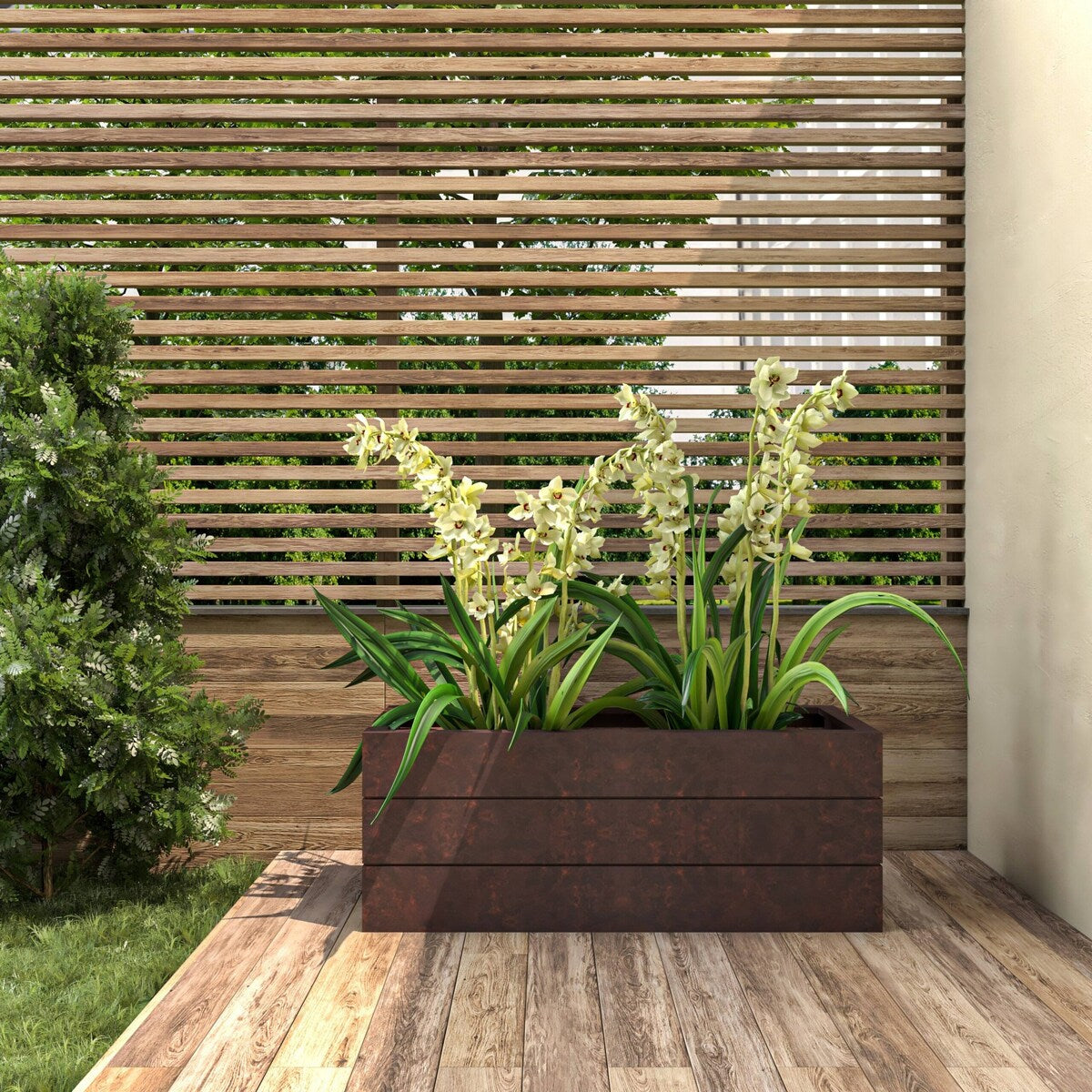 Oasis Modern Fiberstone Weather Resistant Planter Box With Drainage Holes