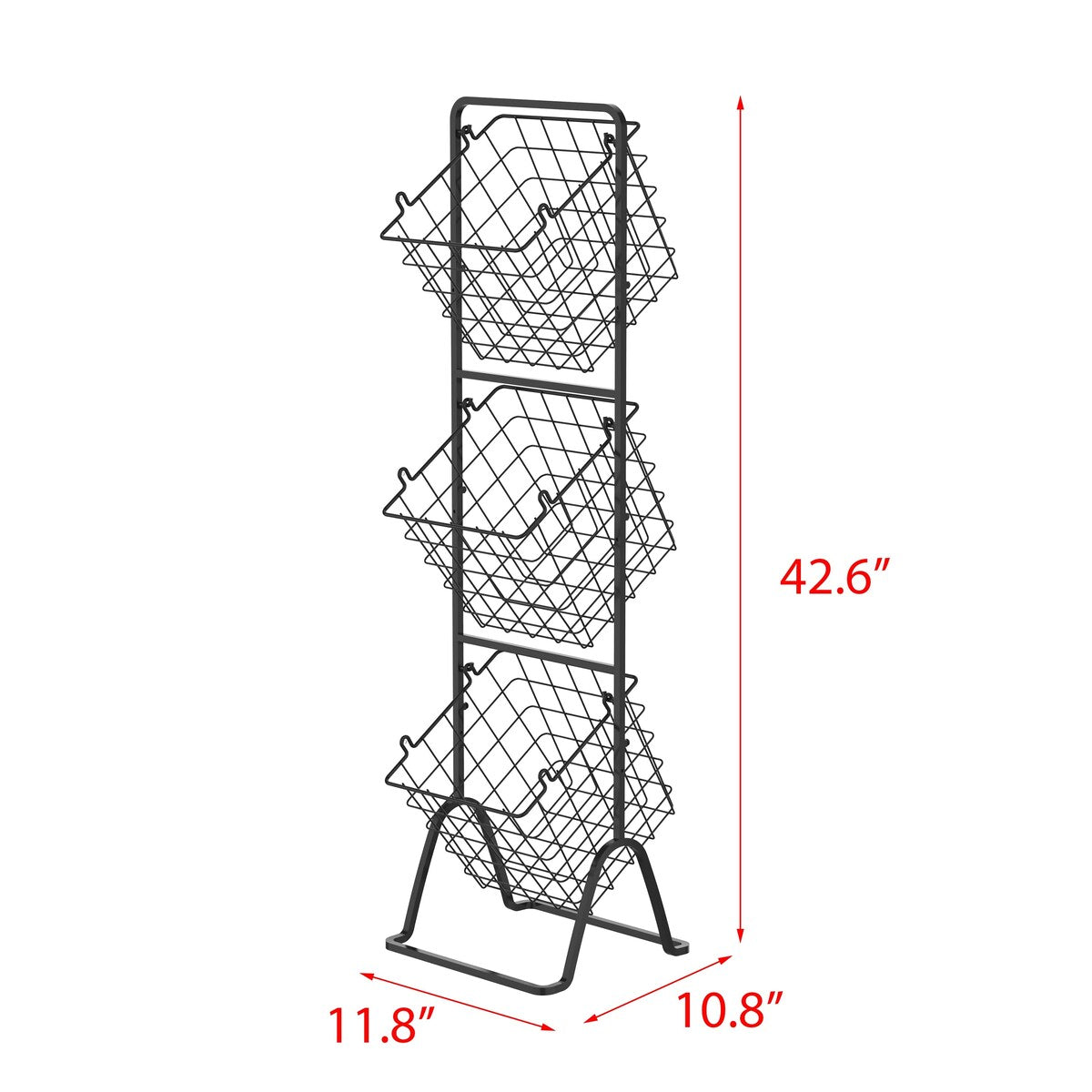 Oceanstar 3-Tier Metal Wire Storage Basket Stand with Removable Baskets – Black