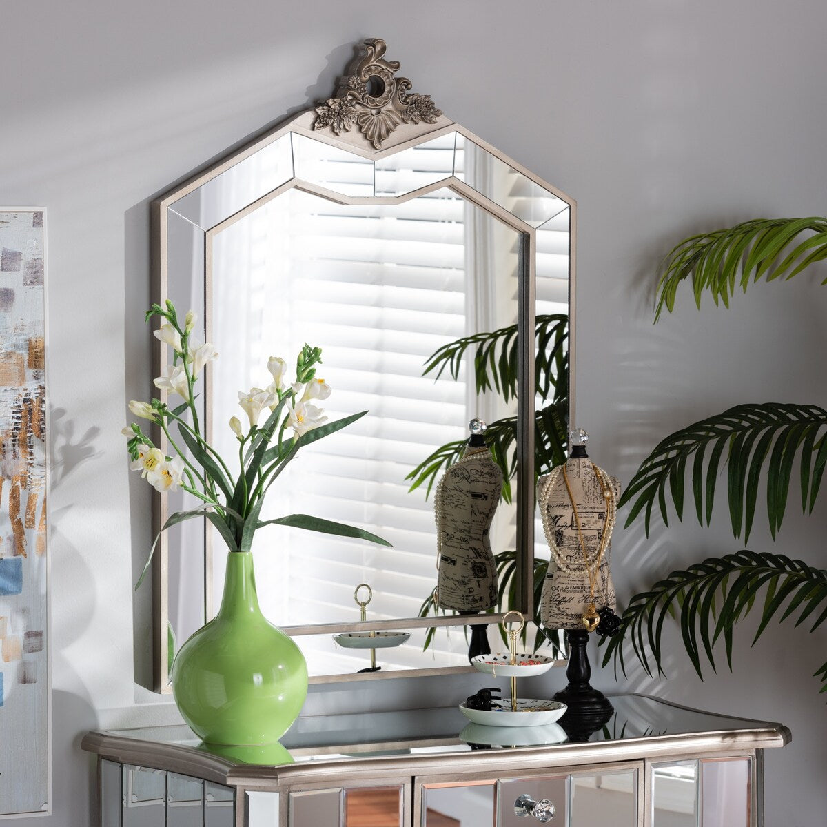 Odele Contemporary Glam and Luxe Silver Wood Accent Wall Mirror