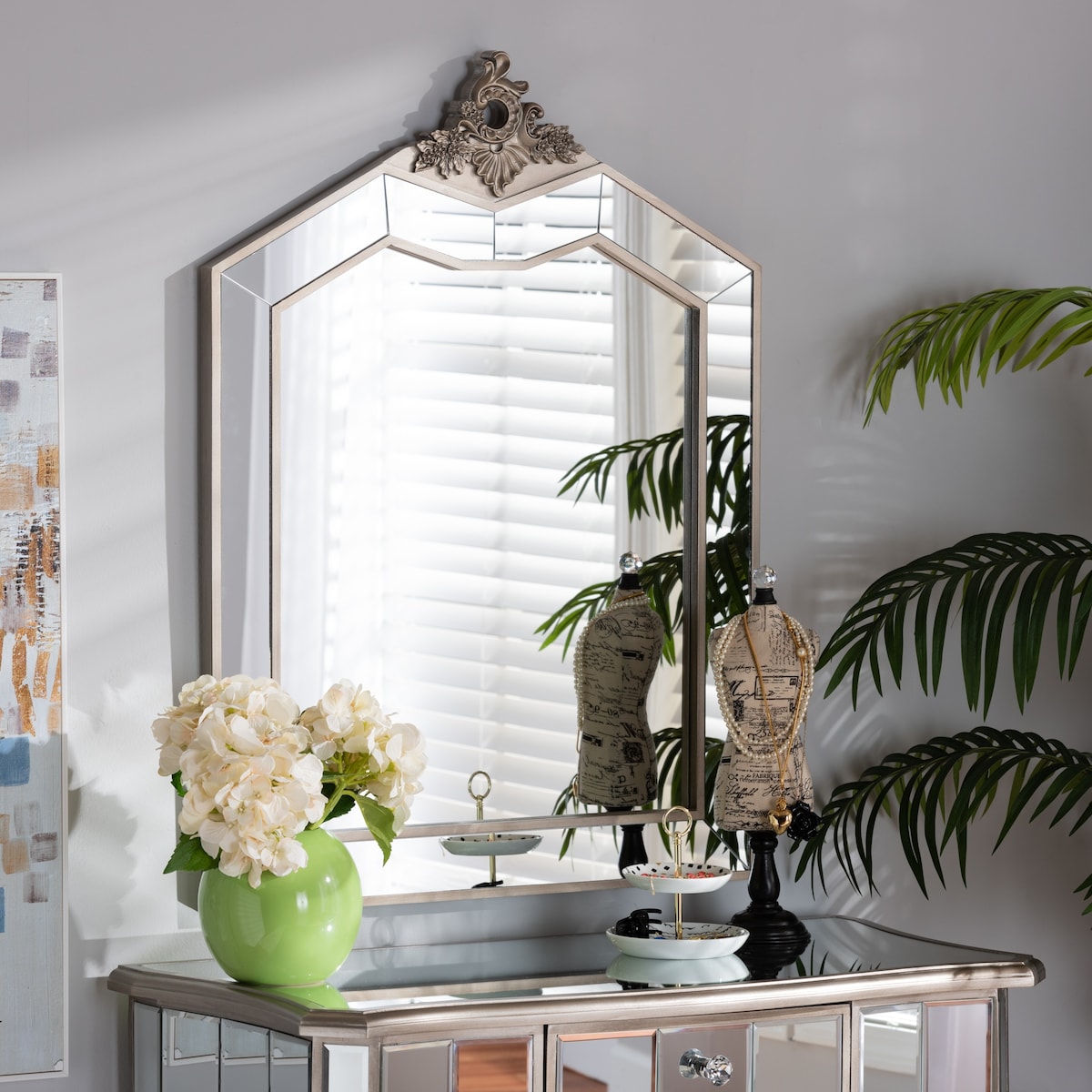 Odele Contemporary Glam and Luxe Silver Wood Accent Wall Mirror