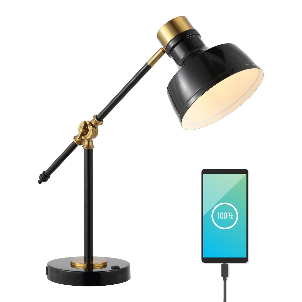 Odile 18.5" Classic Farmhouse Adjustable Cantilever LED Task Lamp with USB Charging Port, by JONATHAN Y