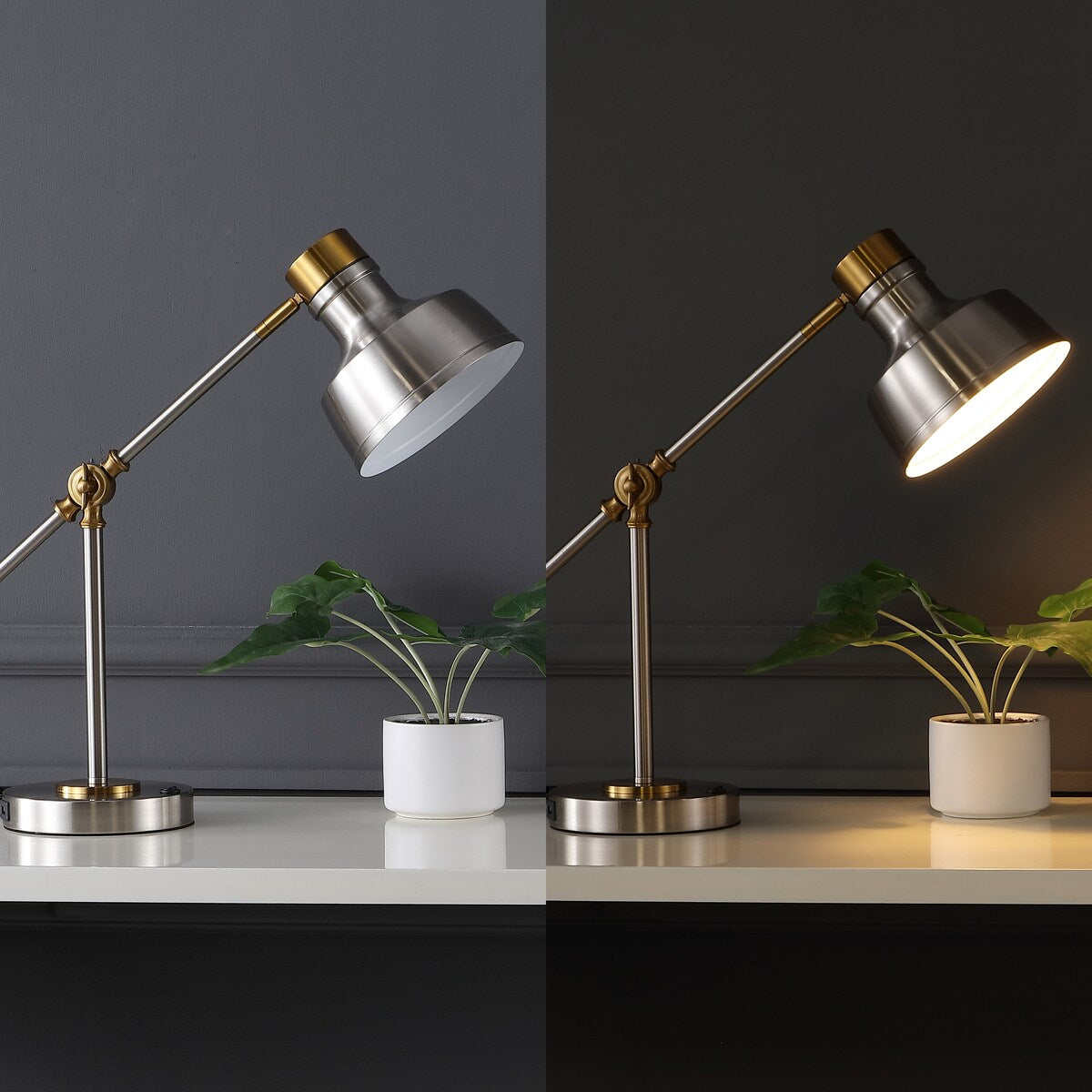 Odile 18.5" Classic Farmhouse Adjustable Cantilever LED Task Lamp with USB Charging Port, by JONATHAN Y