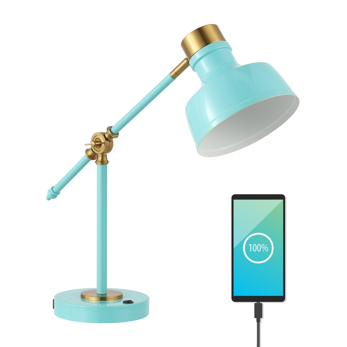 Odile 18.5" Classic Farmhouse Adjustable Cantilever LED Task Lamp with USB Charging Port, by JONATHAN Y