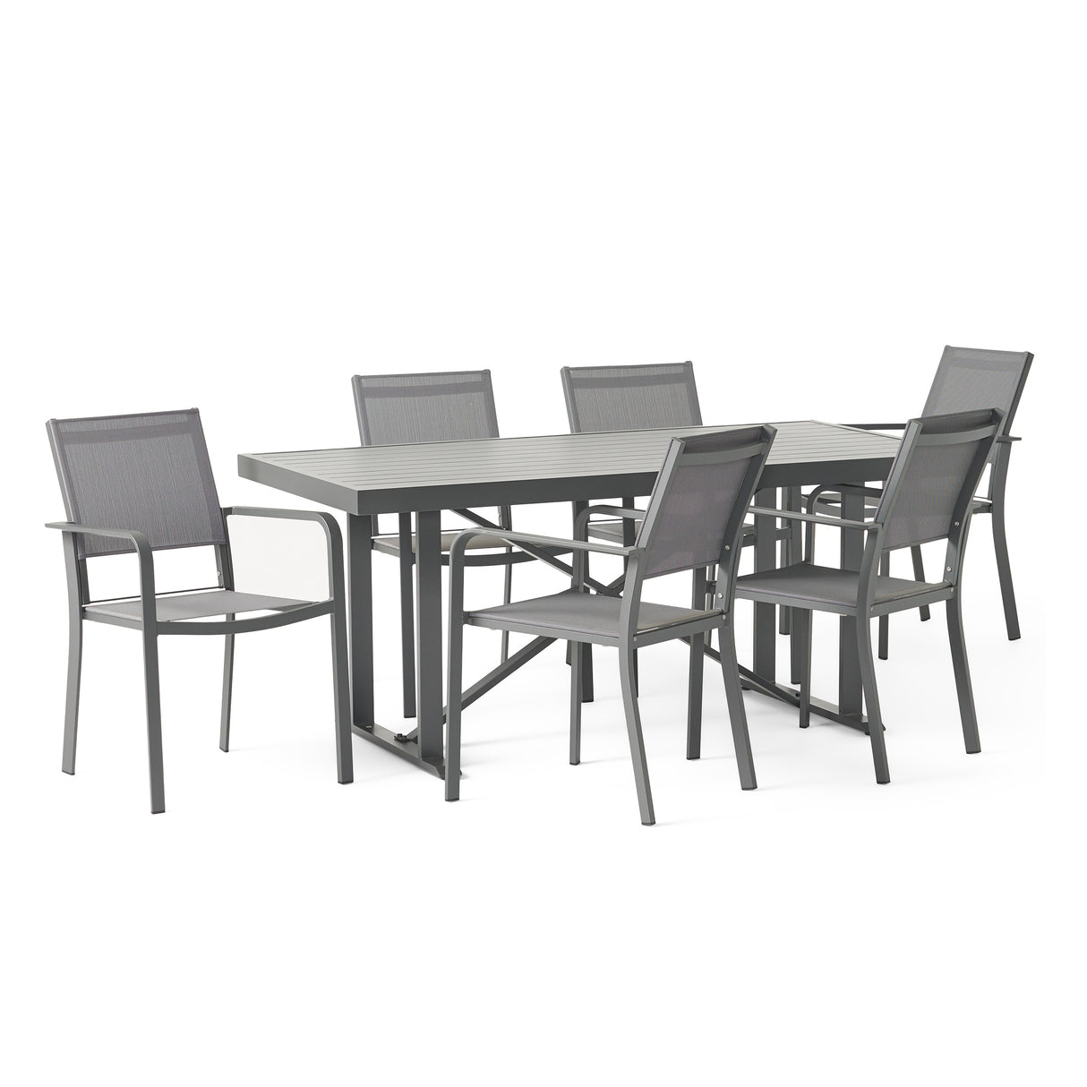 Odom Outdoor Modern Industrial Aluminum 7 Piece Dining Set with Mesh Seating by Christopher Knight Home