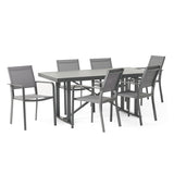 Odom Outdoor Modern Industrial Aluminum 7 Piece Dining Set with Mesh Seating by Christopher Knight Home