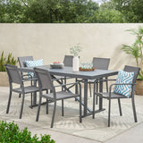 Odom Outdoor Modern Industrial Aluminum 7 Piece Dining Set with Mesh Seating by Christopher Knight Home