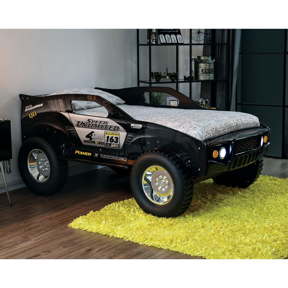 Toto Modern Black Twin Off-road Car Kid Bed with Wheels by Furniture of America