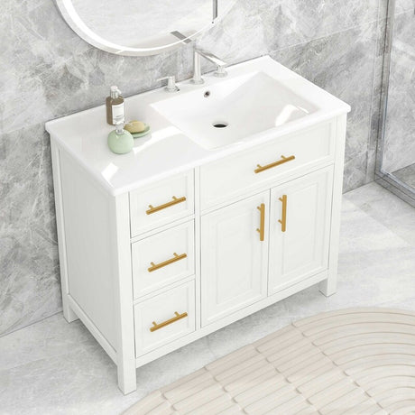 Off White 36" Bathroom Vanity With Sink Top, Bathroom Vanity Cabinet With Doors And Drawers - Off White