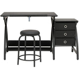 Offex 2 Pc Venus Craft Table with Angle Adjustable Top & Stool - Black