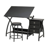 Offex 2 Pc Venus Craft Table with Angle Adjustable Top & Stool - Black