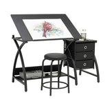 Offex 2 Pc Venus Craft Table with Angle Adjustable Top & Stool - Black