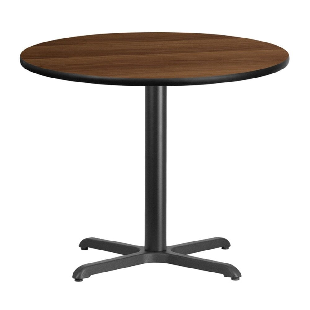 Offex 36" Round Walnut Laminate Table Top with 30" x 30" Table Height Base - N/A