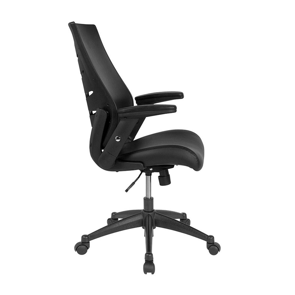 Offex High Back Black Leather Executive Swivel Chair with Molded Foam Seat and Adjustable Arms