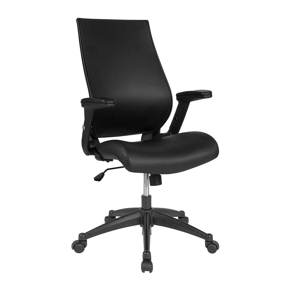 Offex High Back Black Leather Executive Swivel Chair with Molded Foam Seat and Adjustable Arms