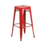 Offex Red Metal Indoor-Outdoor Bar Table Set with 2 Backless Barstools