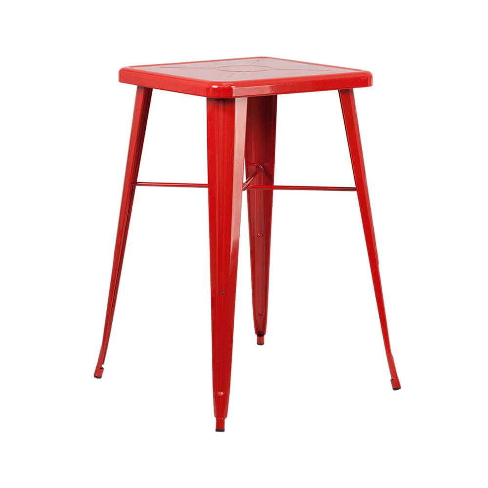 Offex Red Metal Indoor-Outdoor Bar Table Set with 2 Backless Barstools