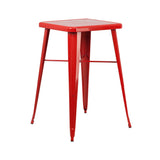 Offex Red Metal Indoor-Outdoor Bar Table Set with 2 Backless Barstools