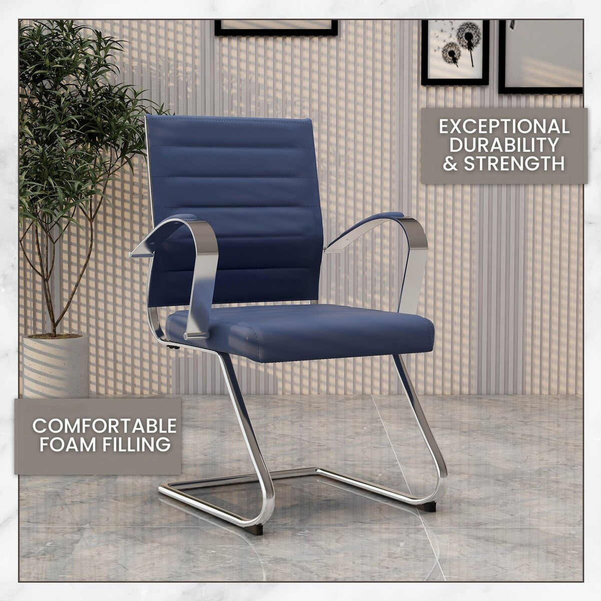 Leather Office Chair with Stainless Steel Sled Base Benmar Series by LeisureMod