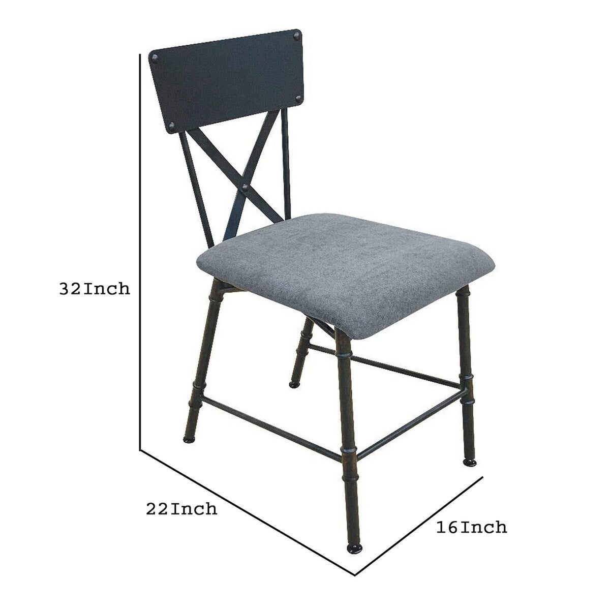 Office Chair with Cushioned Seat and Industrial Metal Pipe Legs, Gray