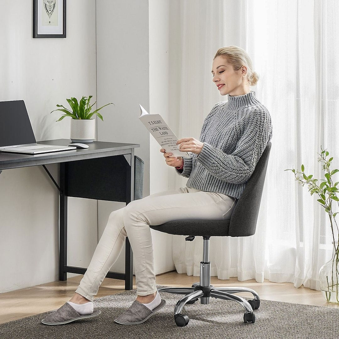 Office Chair with Wheels, Adjustable Height Fabric Upholstered Computer Desk Chair Swivel