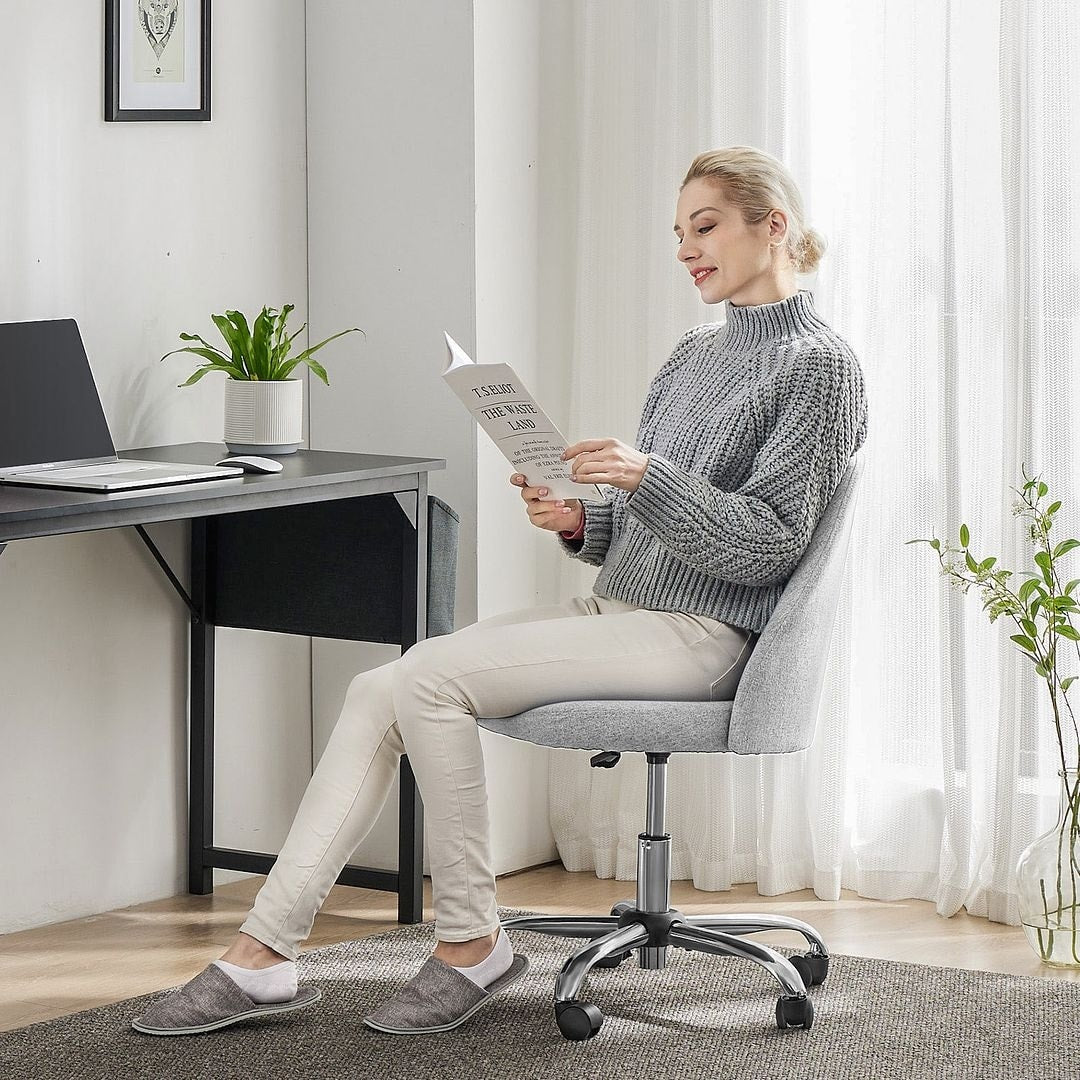 Office Chair with Wheels, Adjustable Height Fabric Upholstered Computer Desk Chair Swivel