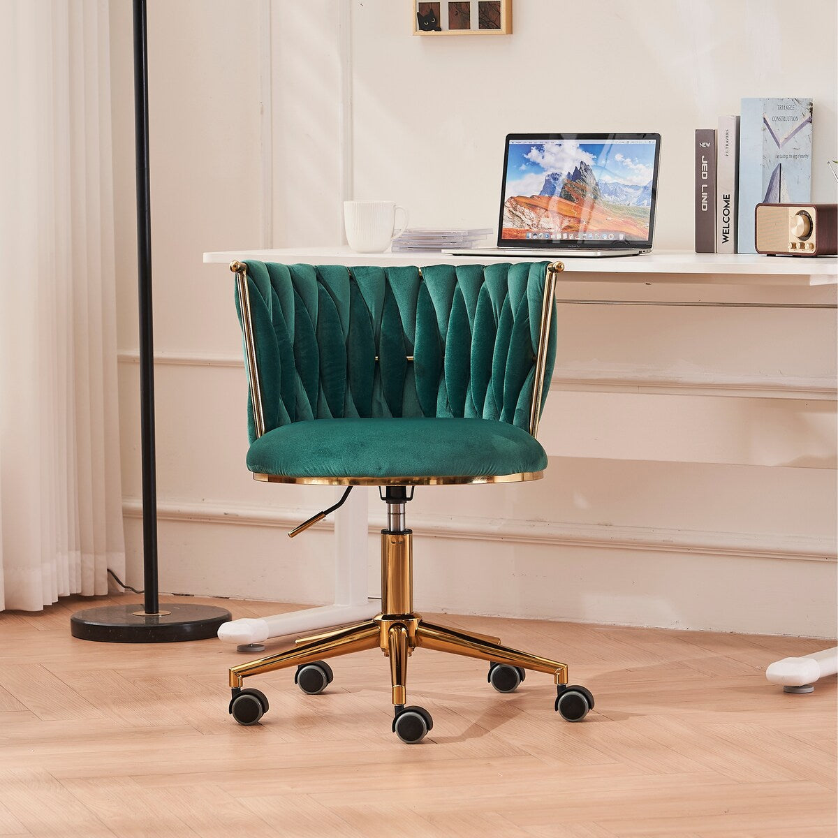 Office Desk Chair, Upholstered Home Office Desk Chairs with Adjustable Swivel Wheels, Ergonomic Office Chair