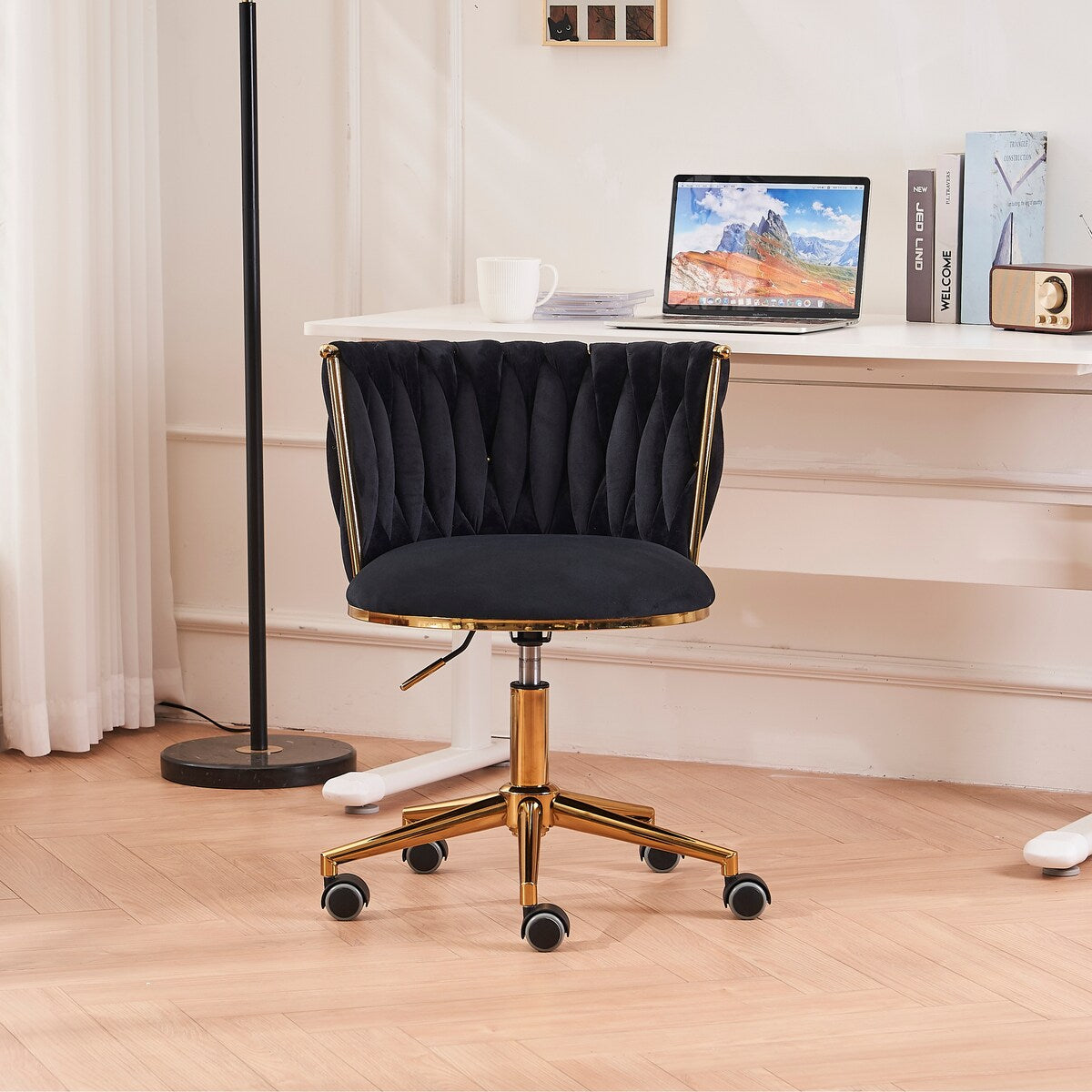 Office Desk Chair, Upholstered Home Office Desk Chairs with Adjustable Swivel Wheels, Ergonomic Office Chair