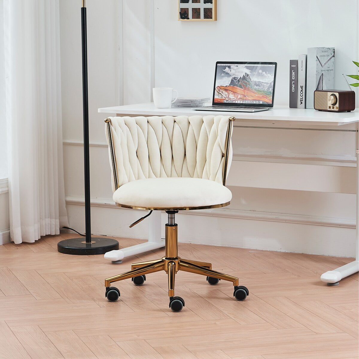 Office Desk Chair, Upholstered Home Office Desk Chairs with Adjustable Swivel Wheels, Ergonomic Office Chair