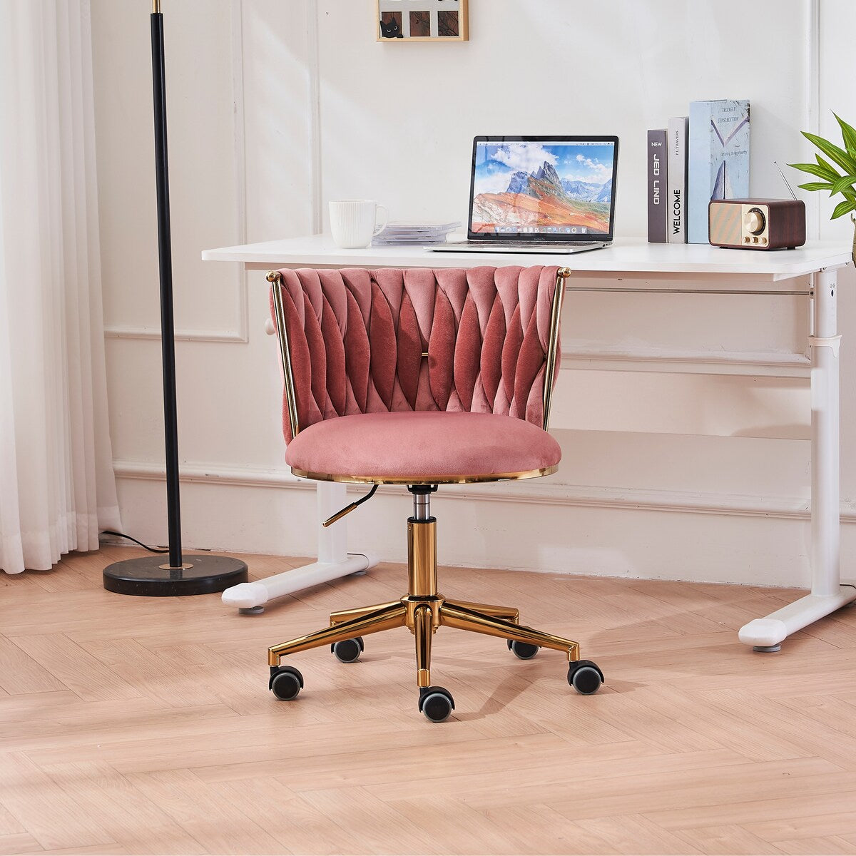 Office Desk Chair, Upholstered Home Office Desk Chairs with Adjustable Swivel Wheels, Ergonomic Office Chair