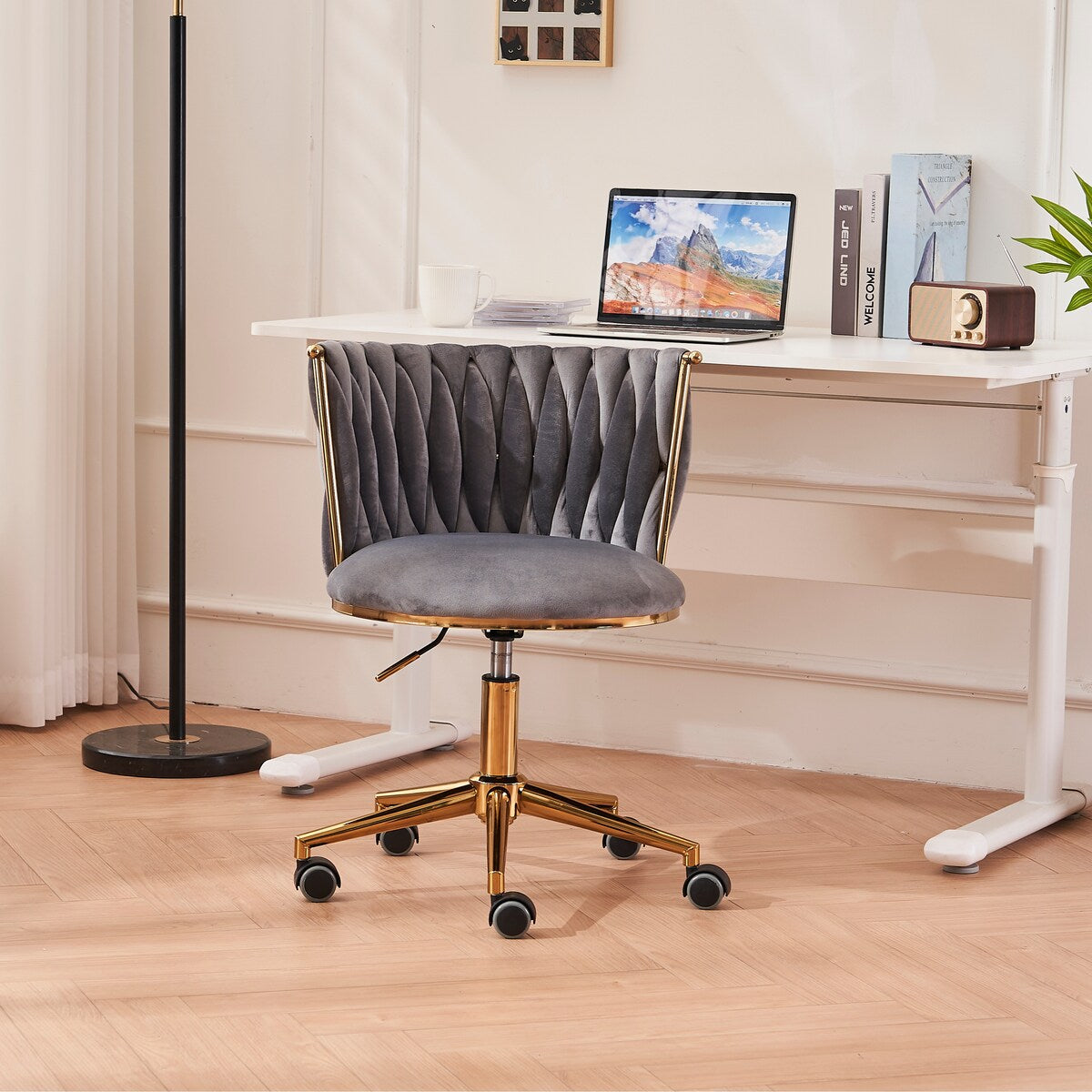 Office Desk Chair, Upholstered Home Office Desk Chairs with Adjustable Swivel Wheels, Ergonomic Office Chair