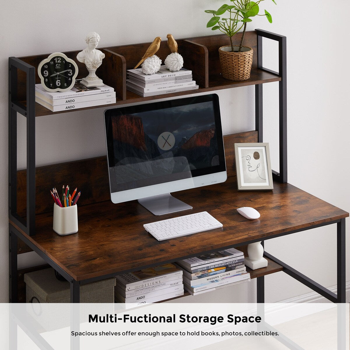 Minimore Office Desk with Shelves & Hutch