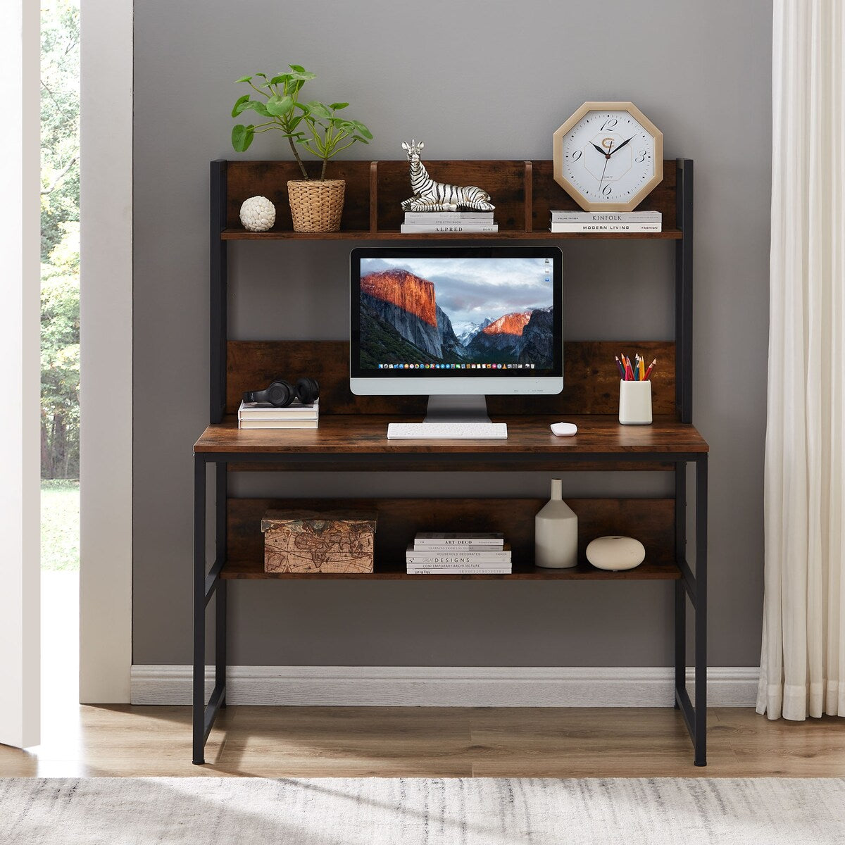 Minimore Office Desk with Shelves & Hutch
