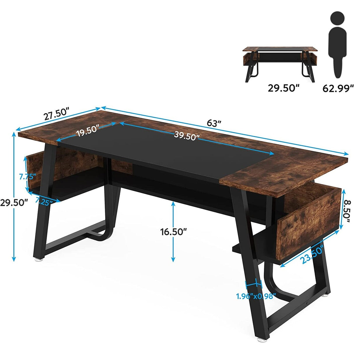 Office Executive Desk with Storage Shelf, Business Workstation, Writing Desk for the boss room