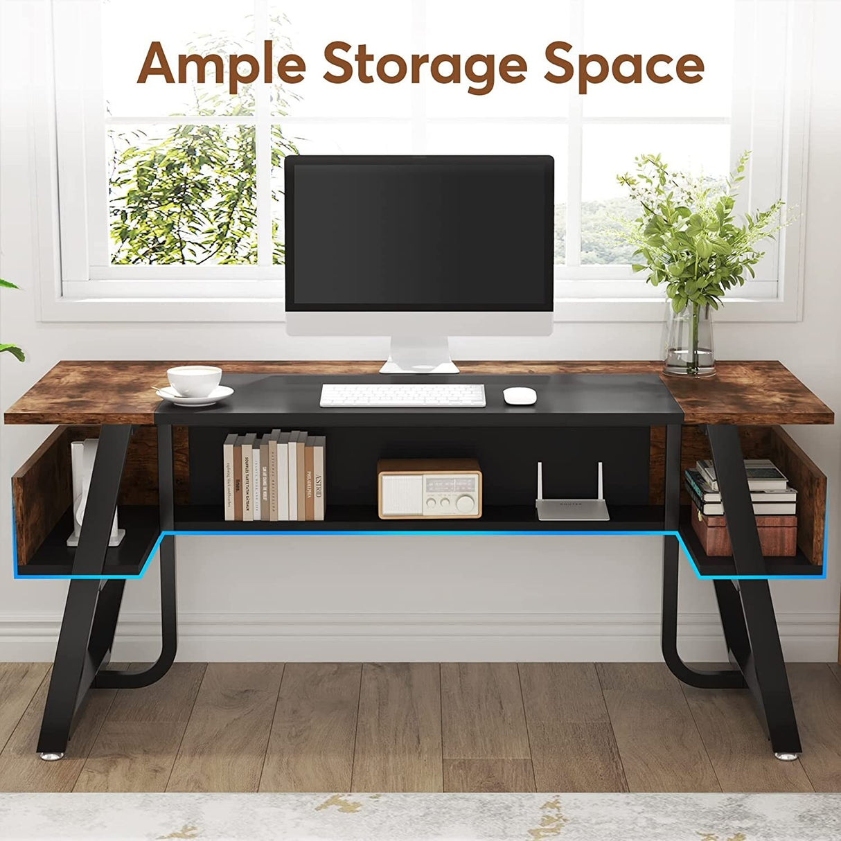 Office Executive Desk with Storage Shelf, Business Workstation, Writing Desk for the boss room
