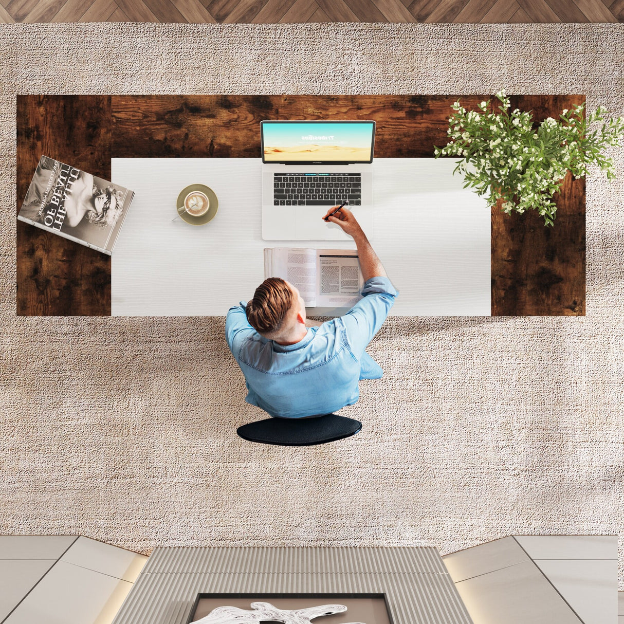 Office Executive Desk with Storage Shelf, Business Workstation, Writing Desk for the boss room