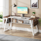 Office Executive Desk with Storage Shelf, Business Workstation, Writing Desk for the boss room