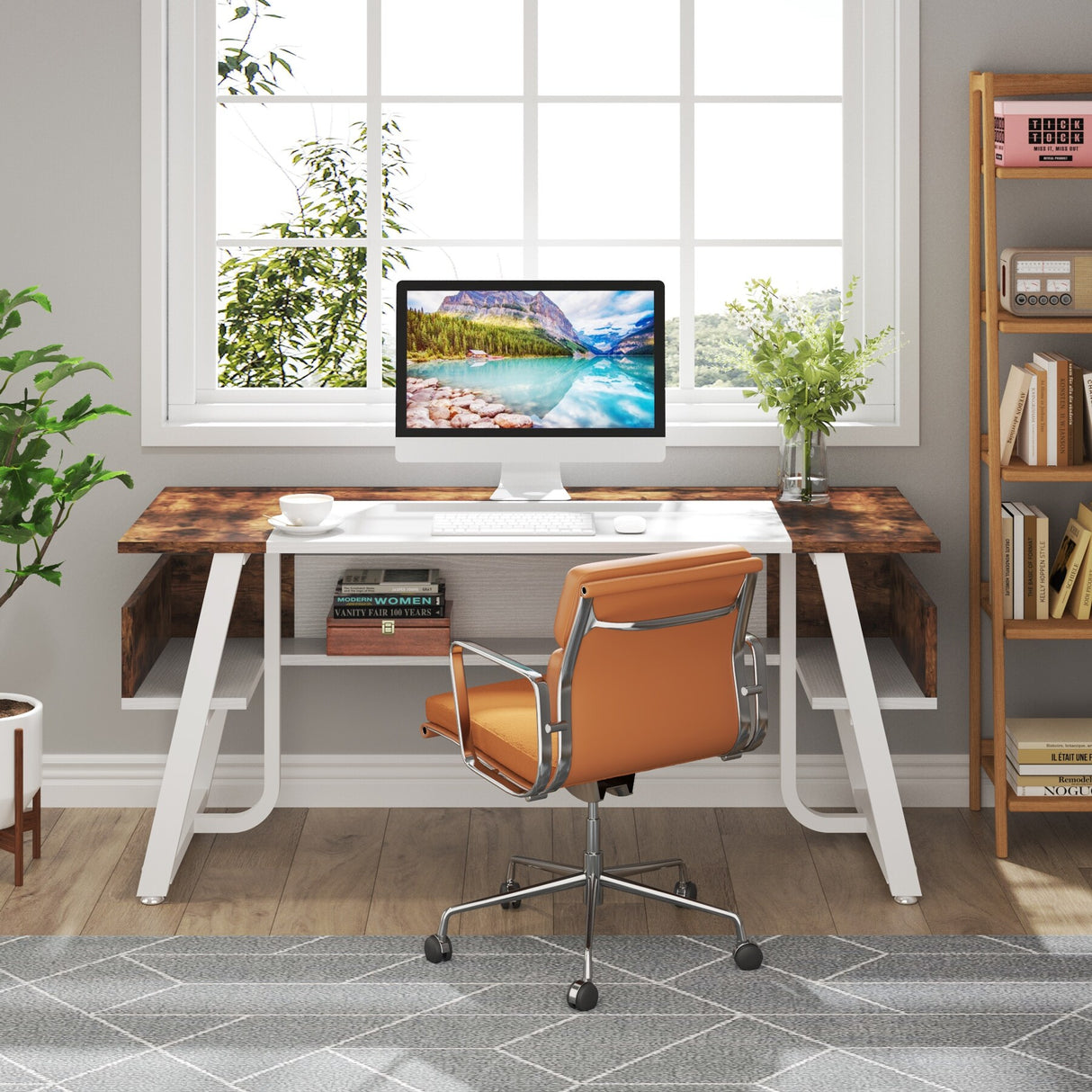 Office Executive Desk with Storage Shelf, Business Workstation, Writing Desk for the boss room