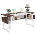 Office Executive Desk with Storage Shelf, Business Workstation, Writing Desk for the boss room