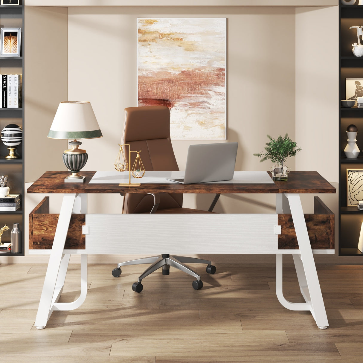 Office Executive Desk with Storage Shelf, Business Workstation, Writing Desk for the boss room