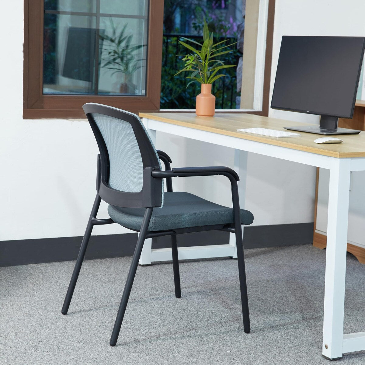 Office Reception Guest Chair Mesh Back Stacking with Ergonomic Lumbar Support and Thickened Seat Cushion