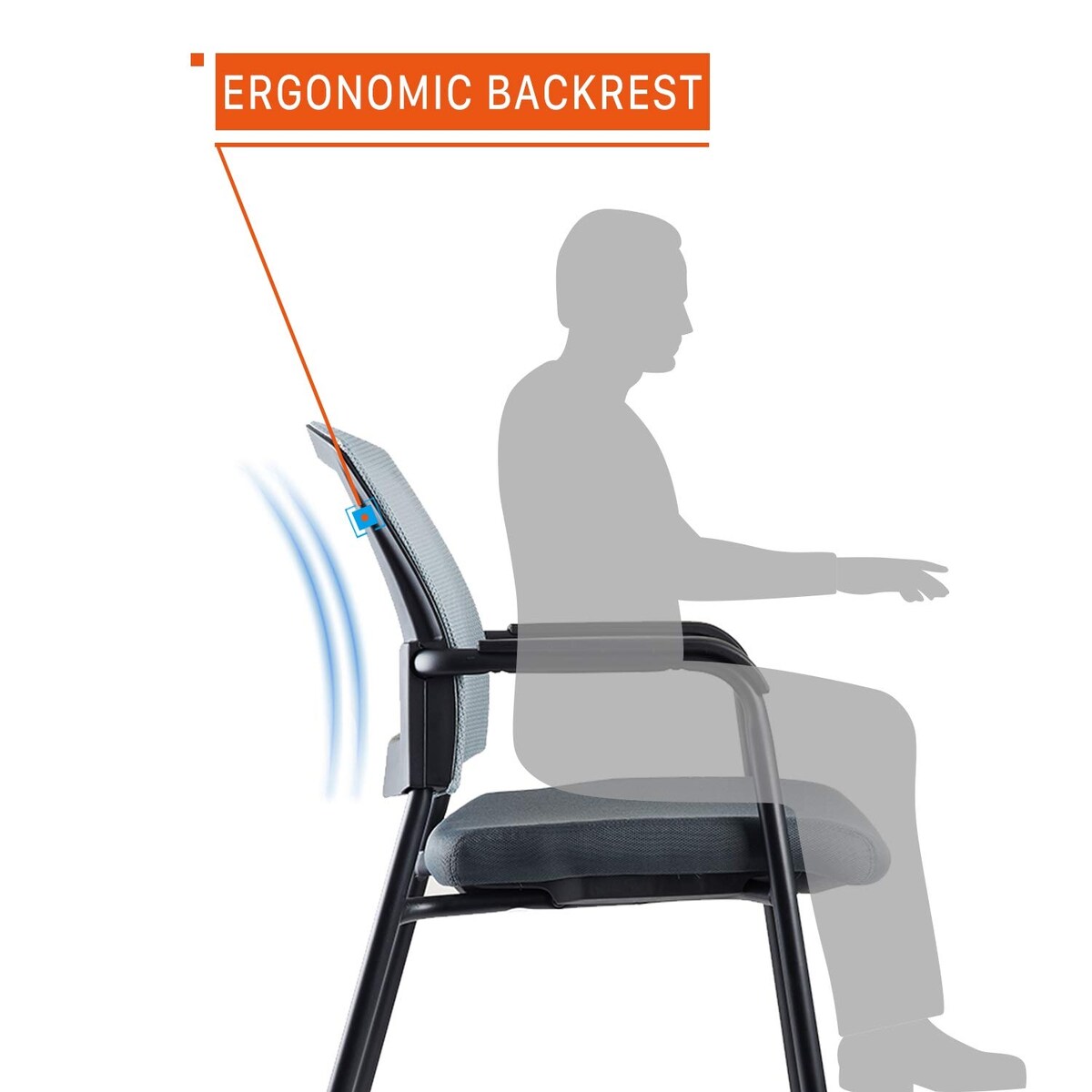 Office Reception Guest Chair Mesh Back Stacking with Ergonomic Lumbar Support and Thickened Seat Cushion